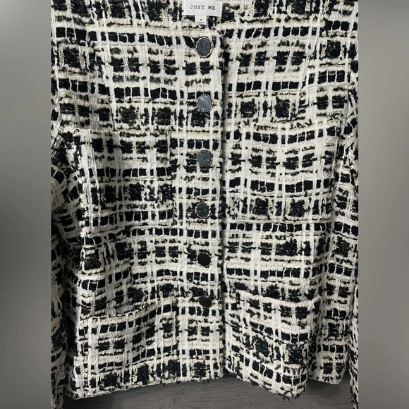 NWOT Vici White Gold Black Emme Tweed Pocketed Blazer Jacket Sz Medium - Picture 7 of 16